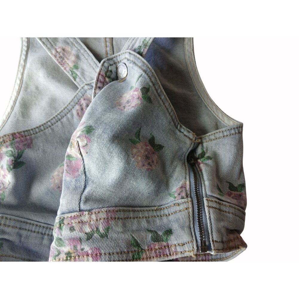 Wild Fable Light Blue Denim Floral Crop Top Size M Vest Side Zip Recycled Boho - Picture 8 of 12